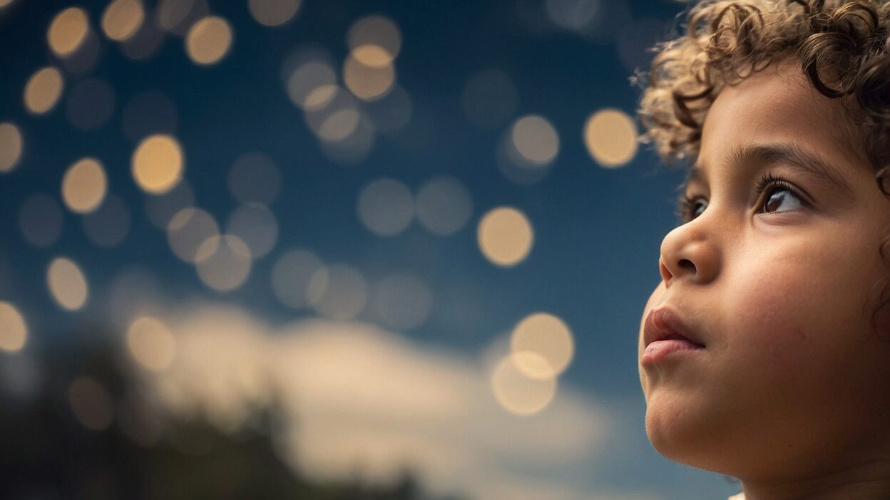 young child looking toward heaven